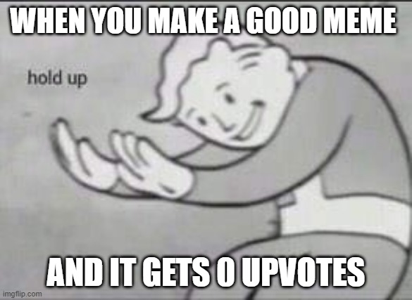 Fallout Hold Up | WHEN YOU MAKE A GOOD MEME; AND IT GETS 0 UPVOTES | image tagged in fallout hold up | made w/ Imgflip meme maker