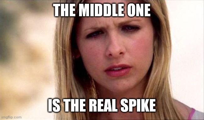 Buffy The Vampire Slayer WTF | THE MIDDLE ONE; IS THE REAL SPIKE | image tagged in buffy the vampire slayer wtf | made w/ Imgflip meme maker