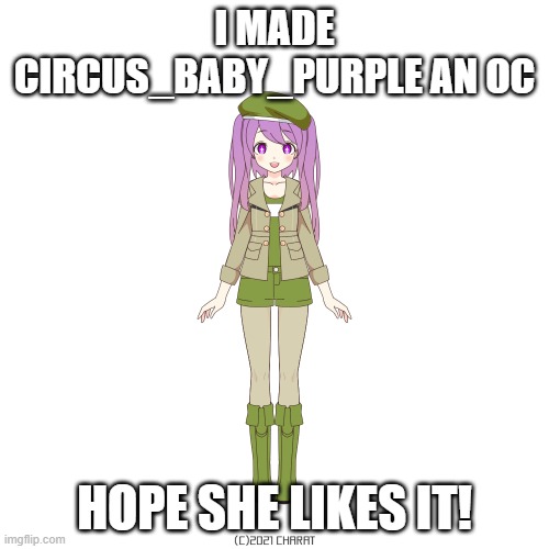 =) | I MADE CIRCUS_BABY_PURPLE AN OC; HOPE SHE LIKES IT! | image tagged in aga | made w/ Imgflip meme maker