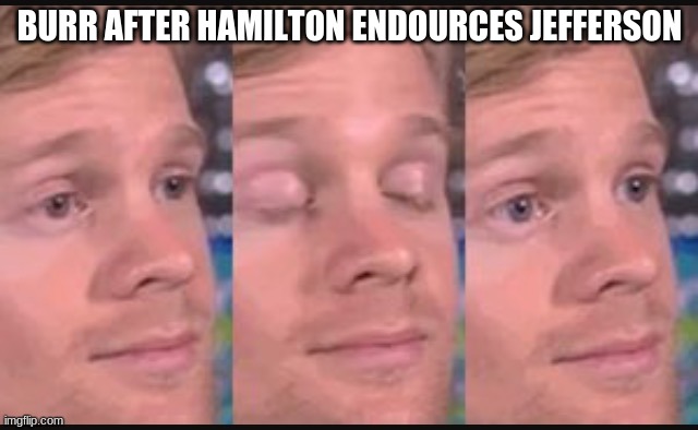 And then he shot him | BURR AFTER HAMILTON ENDORSES JEFFERSON | image tagged in blinking guy,hamilton | made w/ Imgflip meme maker