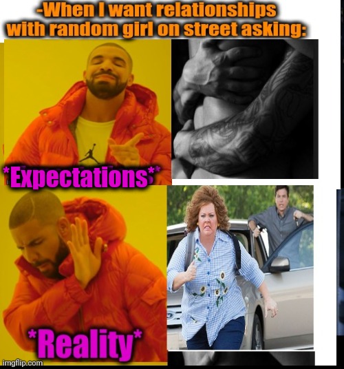 -Chasing back. | *Expectations* | image tagged in drake hotline bling,relationships,running,advice,oblivious hot girl,submissions | made w/ Imgflip meme maker