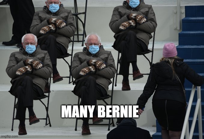 Many Bernie | MANY BERNIE | image tagged in bernie sitting | made w/ Imgflip meme maker