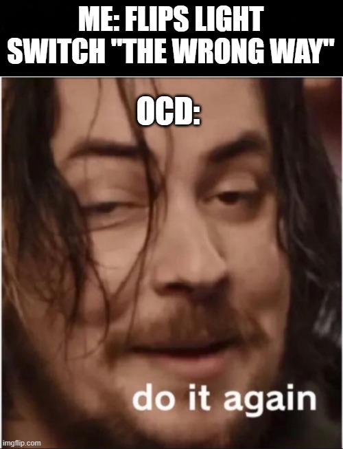 Really, brain? | ME: FLIPS LIGHT SWITCH "THE WRONG WAY"; OCD: | image tagged in do it again,ocd | made w/ Imgflip meme maker