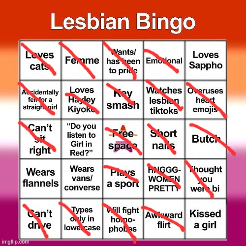 :) | image tagged in lesbian bingo | made w/ Imgflip meme maker