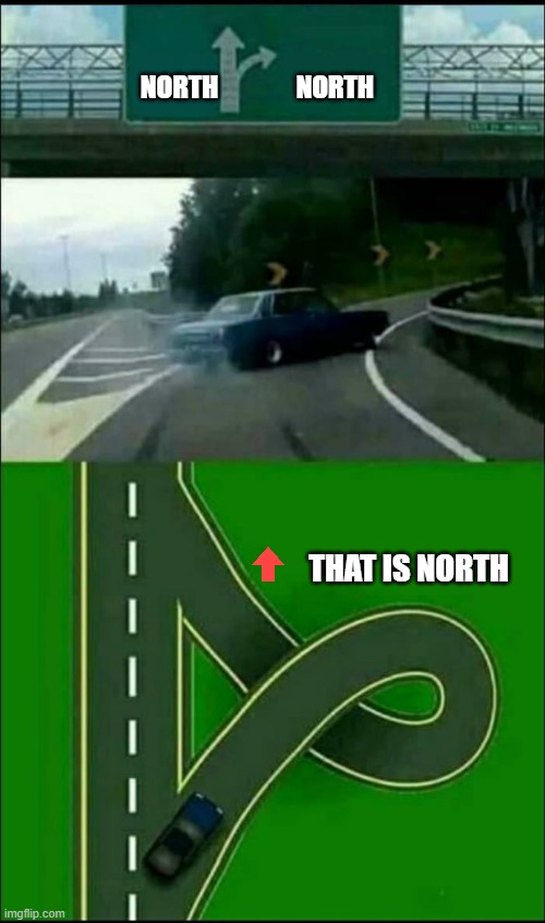 Left Exit 12 Loop | NORTH               NORTH THAT IS NORTH | image tagged in left exit 12 loop | made w/ Imgflip meme maker