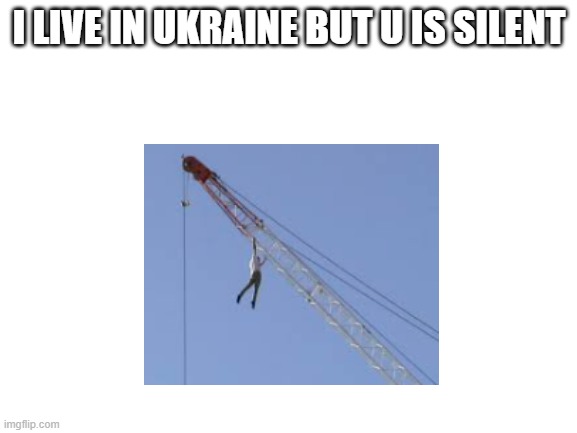 living on a crane | I LIVE IN UKRAINE BUT U IS SILENT | image tagged in too funny | made w/ Imgflip meme maker