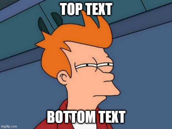Futurama Fry Meme | TOP TEXT; BOTTOM TEXT | image tagged in memes,futurama fry | made w/ Imgflip meme maker