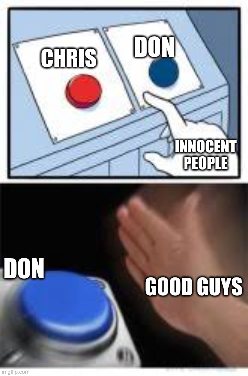 When TD Host Is Better | DON; CHRIS; INNOCENT PEOPLE; DON; GOOD GUYS | image tagged in red and blue buttons | made w/ Imgflip meme maker