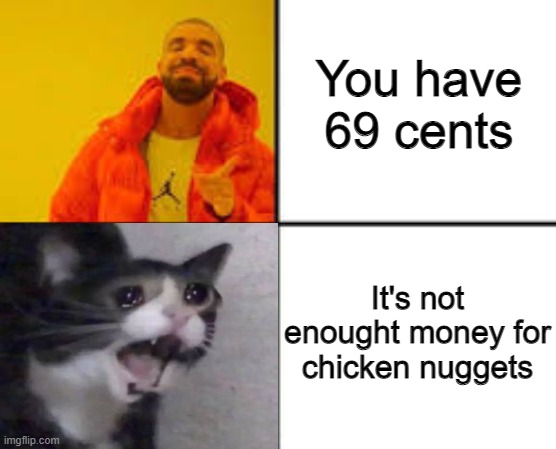 You have 69 cents; It's not enought money for chicken nuggets | made w/ Imgflip meme maker