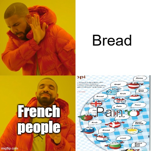 How are you guys doing today? | Bread; Pain; French people | image tagged in memes,drake hotline bling,new meme | made w/ Imgflip meme maker