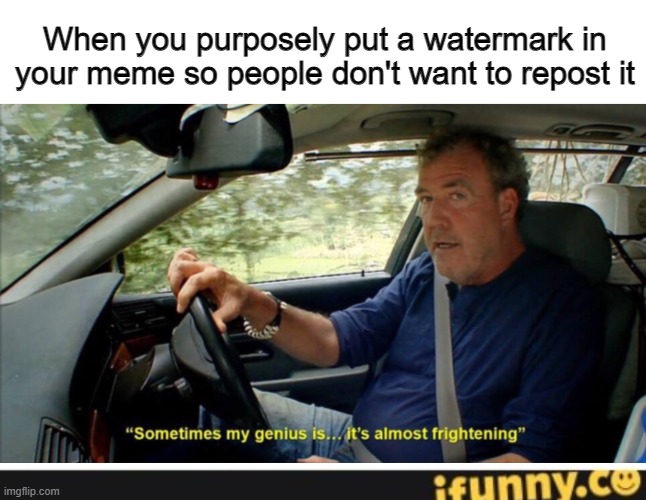 When you purposely put a watermark in your meme so people don't want to repost it | image tagged in sometimes my genius is it's almost frightening,meme,memes,internet,ifunny,genius | made w/ Imgflip meme maker
