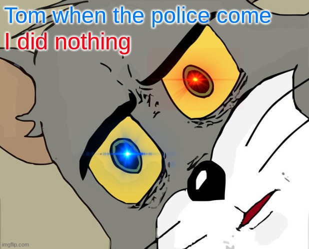 Unsettled Tom | Tom when the police come; I did nothing | image tagged in memes,unsettled tom | made w/ Imgflip meme maker