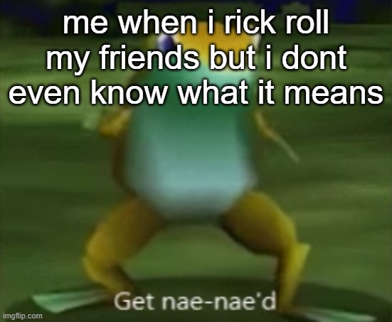 Get Nae-Nae´d | me when i rick roll my friends but i dont even know what it means | image tagged in get nae-nae d | made w/ Imgflip meme maker