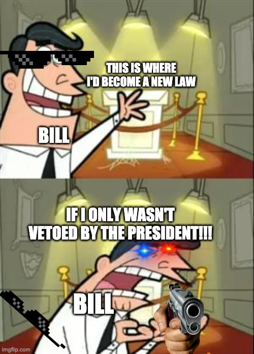 This Is Where I'd Put My Trophy If I Had One | THIS IS WHERE I'D BECOME A NEW LAW; BILL; IF I ONLY WASN'T VETOED BY THE PRESIDENT!!! BILL | image tagged in memes,this is where i'd put my trophy if i had one | made w/ Imgflip meme maker