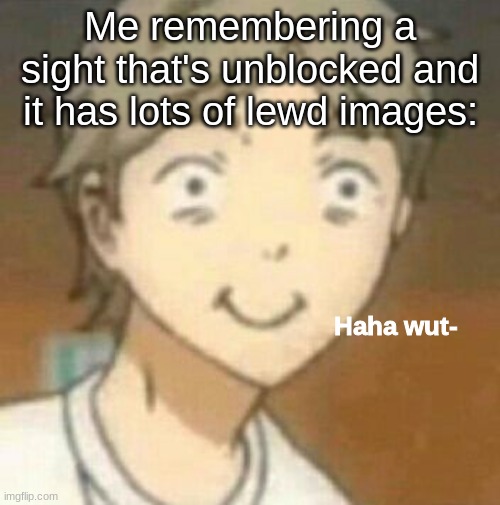 Haha wut- | Me remembering a sight that's unblocked and it has lots of lewd images: | image tagged in haha wut- | made w/ Imgflip meme maker