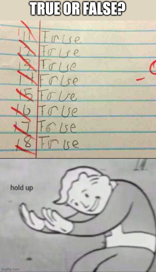 Lol | TRUE OR FALSE? | image tagged in fallout hold up,funny,memes,true or false,yeah this is big brain time | made w/ Imgflip meme maker