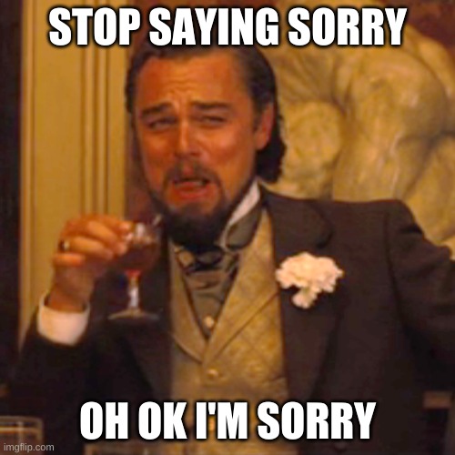 loophole | STOP SAYING SORRY; OH OK I'M SORRY | image tagged in memes,laughing leo | made w/ Imgflip meme maker