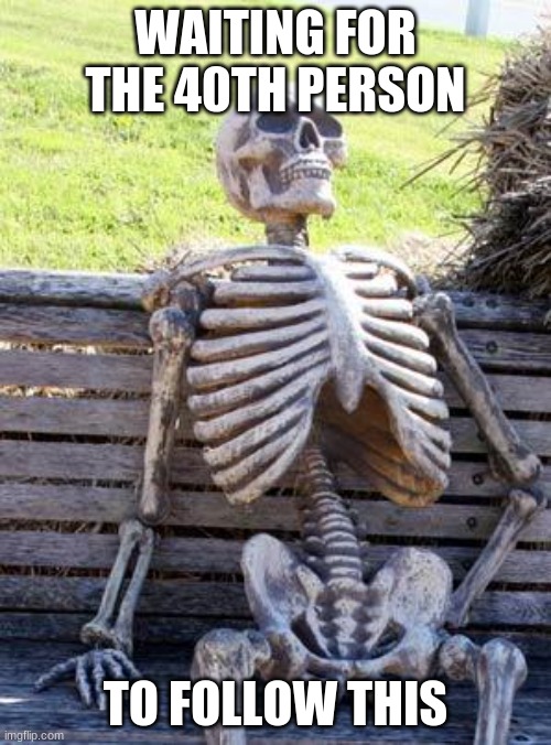 please, we are so close | WAITING FOR THE 40TH PERSON; TO FOLLOW THIS | image tagged in memes,waiting skeleton | made w/ Imgflip meme maker