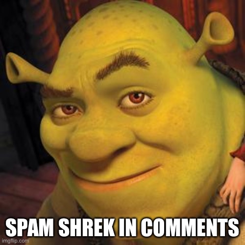 Shrek Sexy Face | SPAM SHREK IN COMMENTS | image tagged in shrek sexy face | made w/ Imgflip meme maker