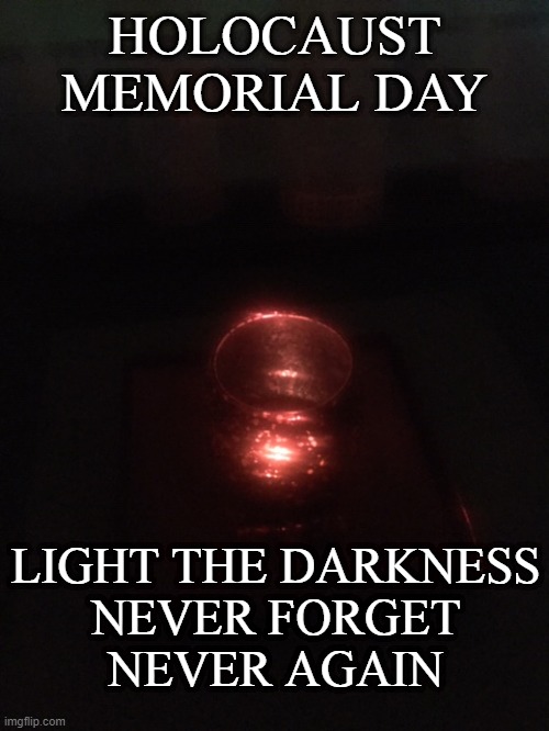 Holocaust Memorial Day | HOLOCAUST MEMORIAL DAY; LIGHT THE DARKNESS
NEVER FORGET
NEVER AGAIN | image tagged in light the darkness,never forget,never again,holocaust | made w/ Imgflip meme maker