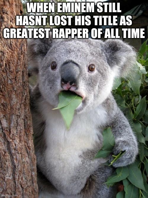Surprised Koala | WHEN EMINEM STILL HASNT LOST HIS TITLE AS GREATEST RAPPER OF ALL TIME | image tagged in memes,surprised koala | made w/ Imgflip meme maker