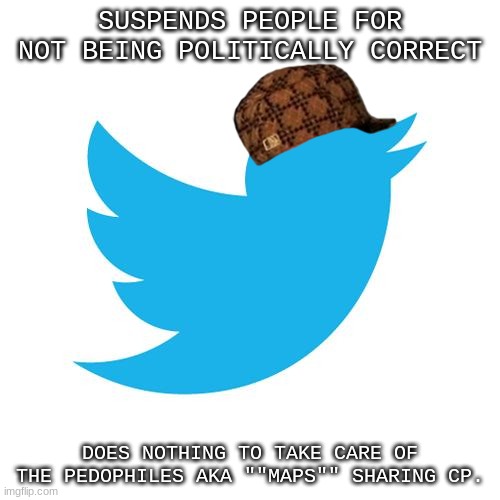 Twitter birds says | SUSPENDS PEOPLE FOR NOT BEING POLITICALLY CORRECT; DOES NOTHING TO TAKE CARE OF THE PEDOPHILES AKA ""MAPS"" SHARING CP. | image tagged in twitter birds says,hypocrisy,memes,maps | made w/ Imgflip meme maker