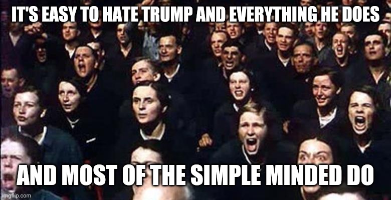 No objectivity just hate | IT'S EASY TO HATE TRUMP AND EVERYTHING HE DOES; AND MOST OF THE SIMPLE MINDED DO | image tagged in two minutes hate,progressives,brainwashed,lemmings | made w/ Imgflip meme maker