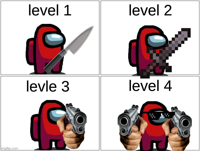 which one are you? | level 1; level 2; level 4; levle 3 | image tagged in imposter,among us | made w/ Imgflip meme maker