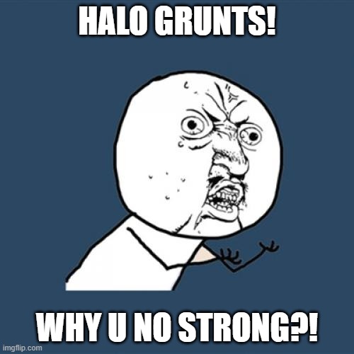 Y U No | HALO GRUNTS! WHY U NO STRONG?! | image tagged in memes,y u no | made w/ Imgflip meme maker