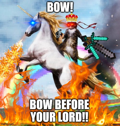 bow before the cat overlords | BOW! BOW BEFORE YOUR LORD!! | image tagged in cats,overlord | made w/ Imgflip meme maker
