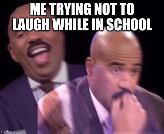 Steve Harvey Laughing Serious | ME TRYING NOT TO LAUGH WHILE IN SCHOOL | image tagged in steve harvey laughing serious | made w/ Imgflip meme maker
