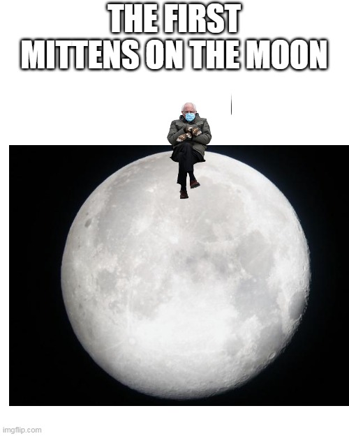 THE FIRST MITTENS ON THE MOON | image tagged in memes,blank transparent square,bernie mittens,moon | made w/ Imgflip meme maker