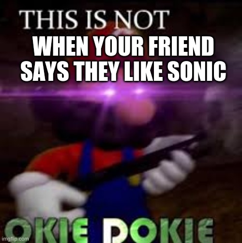 This is not okie dokie | WHEN YOUR FRIEND SAYS THEY LIKE SONIC | image tagged in this is not okie dokie | made w/ Imgflip meme maker