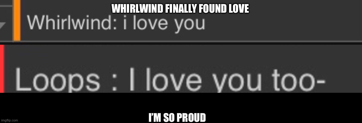 Loopswind or whirloops? Whoops? Haha | WHIRLWIND FINALLY FOUND LOVE; I’M SO PROUD | image tagged in whirlwind x loops,i love this,oh wow are you actually reading these tags,then stop,stop reading the tags,i said stop | made w/ Imgflip meme maker