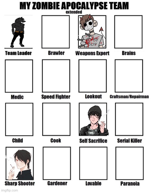 Repost but add your oc’s | image tagged in my zombie apocalypse team | made w/ Imgflip meme maker