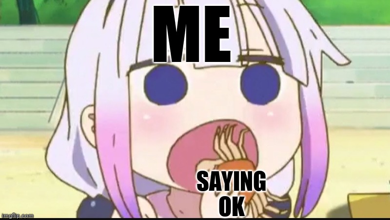 Kanna eating a crab | ME SAYING OK | image tagged in kanna eating a crab | made w/ Imgflip meme maker