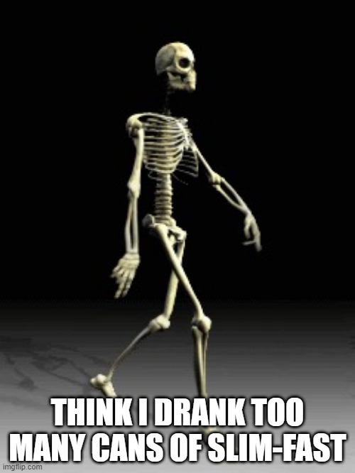 THINK I DRANK TOO MANY CANS OF SLIM-FAST | image tagged in boney | made w/ Imgflip meme maker