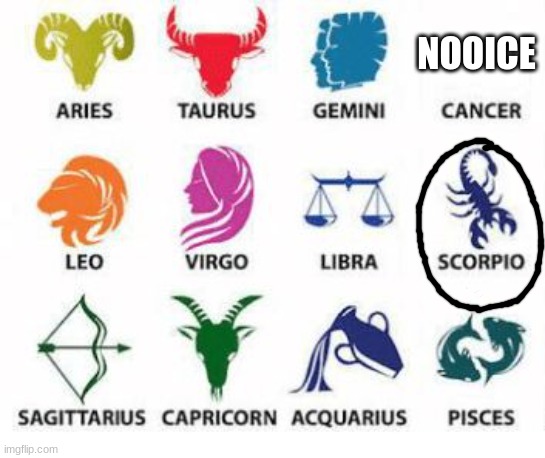 ._. | NOOICE | image tagged in zodiac signs | made w/ Imgflip meme maker