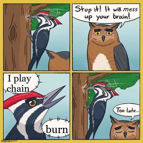 chain burn | I play chain; burn | image tagged in stop it stupid bird,yugioh | made w/ Imgflip meme maker