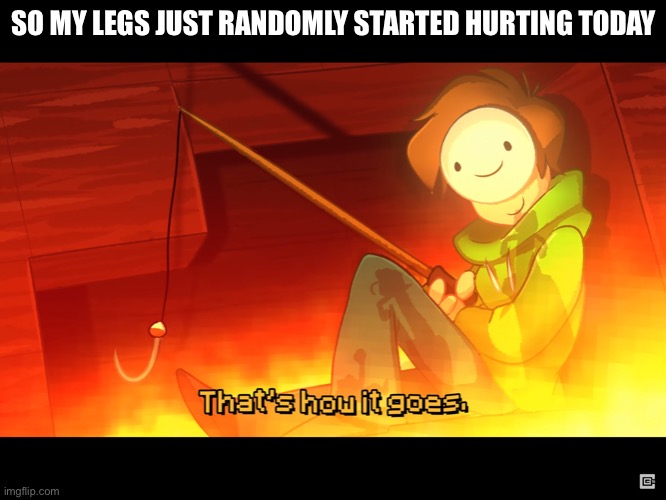 I don’t want to walk anymore | SO MY LEGS JUST RANDOMLY STARTED HURTING TODAY | image tagged in that s how it goes | made w/ Imgflip meme maker