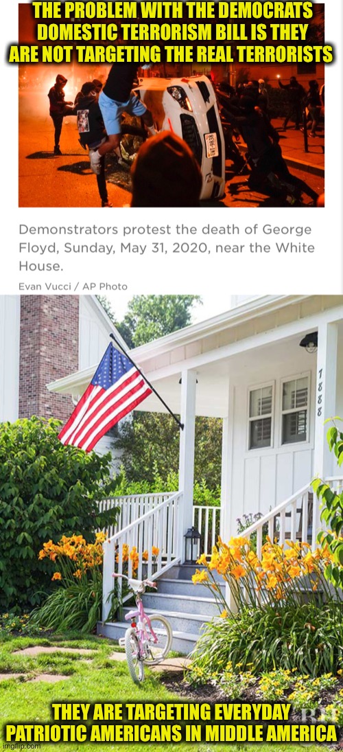 They are after those who don’t support their Marxist agenda | THE PROBLEM WITH THE DEMOCRATS DOMESTIC TERRORISM BILL IS THEY ARE NOT TARGETING THE REAL TERRORISTS; THEY ARE TARGETING EVERYDAY PATRIOTIC AMERICANS IN MIDDLE AMERICA | image tagged in democrats,democratic party,democratic socialism,antifa,blm,memes | made w/ Imgflip meme maker
