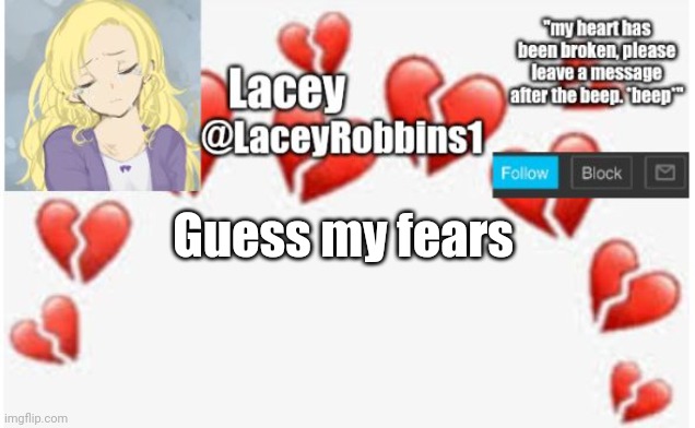 Lacey announcement template | Guess my fears | image tagged in lacey announcement template | made w/ Imgflip meme maker