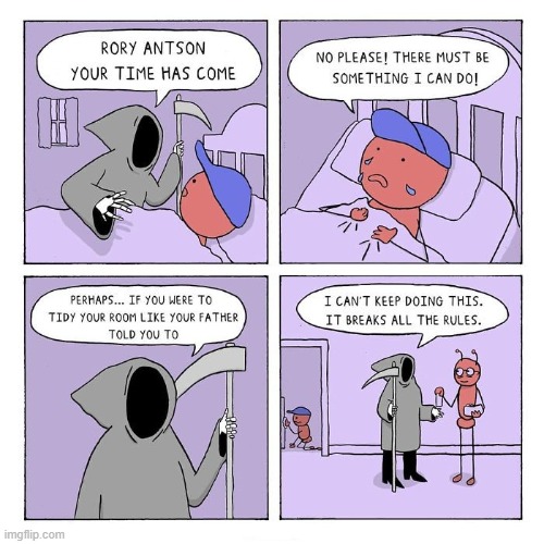 Death breaks the rules... | image tagged in comics/cartoons,comics,death | made w/ Imgflip meme maker