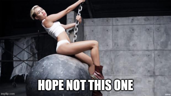 miley cyrus wreckingball | HOPE NOT THIS ONE | image tagged in miley cyrus wreckingball | made w/ Imgflip meme maker