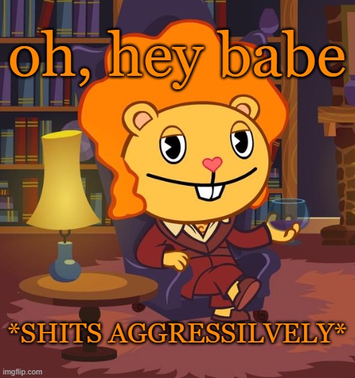 Thought this was the one that would match. | oh, hey babe; *SHITS AGGRESSILVELY* | image tagged in true story disco bear htf | made w/ Imgflip meme maker