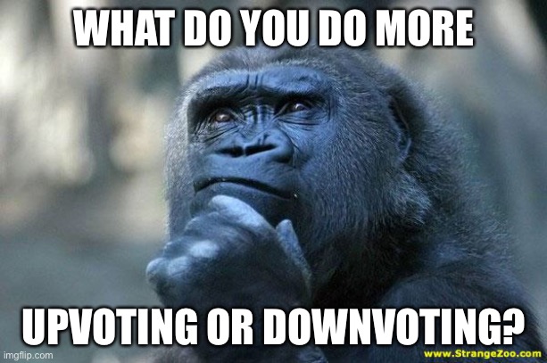 Hmm | WHAT DO YOU DO MORE; UPVOTING OR DOWNVOTING? | image tagged in deep thoughts | made w/ Imgflip meme maker