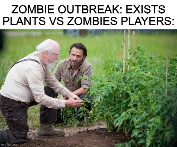 Walking Dead garden | ZOMBIE OUTBREAK: EXISTS
PLANTS VS ZOMBIES PLAYERS: | image tagged in walking dead garden,plants vs zombies | made w/ Imgflip meme maker