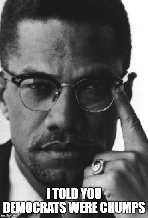 Malcolm X knew it 50 years ago | I TOLD YOU DEMOCRATS WERE CHUMPS | image tagged in malcolm x,democrats kill,impeach46 | made w/ Imgflip meme maker