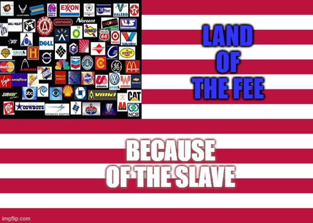 Land of the Fee because of the Slave | LAND OF THE FEE; BECAUSE OF THE SLAVE | image tagged in united corporations of gaslighting | made w/ Imgflip meme maker