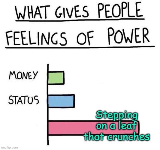 . | Stepping on a leaf that crunches | image tagged in what gives people feelings of power | made w/ Imgflip meme maker